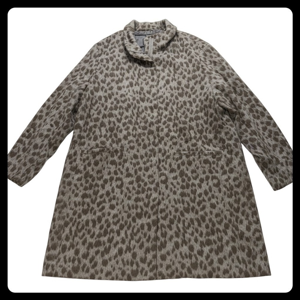 Old Navy Leopard Print Wool Blend Coat Women XXL Gray Brown Animal Overcoat NEW